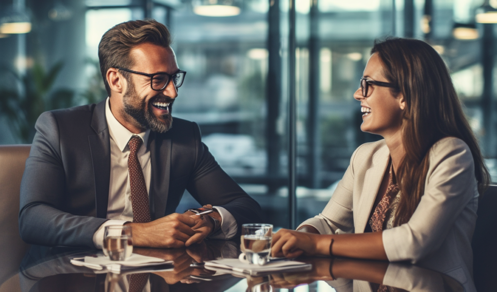 Attorney and Client Sitting at Conference Room Table